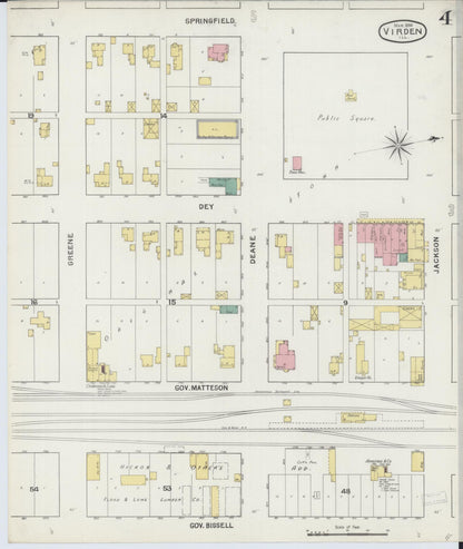 Sanborn Fire Insurance Map from Virden, Macoupin County, Illinois (1894), Sheet #0004 - Historic Sanborn Fire Insurance Map Print, vintage old map wall art, antique decor, genealogy gift, Illinois Illinois map