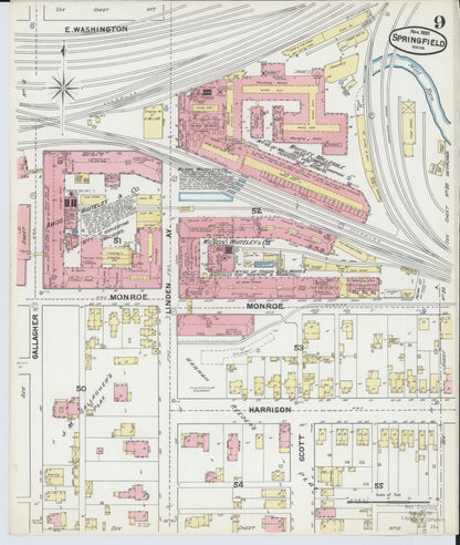 Sanborn Fire Insurance Map from Springfield, Clark County, Ohio (1891), Sheet #0009 - Historic Sanborn Fire Insurance Map Print, vintage old map wall art, antique decor, genealogy gift, Ohio Ohio map