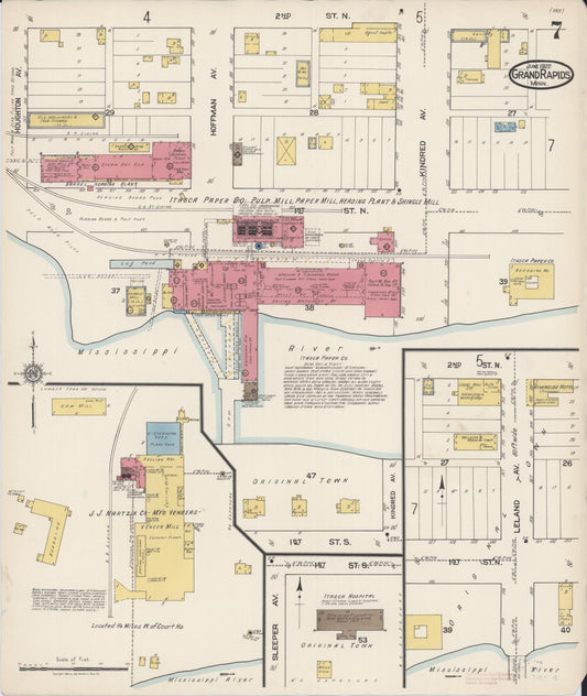 Sanborn Fire Insurance Map from Grand Rapids, Itasca County, Minnesota (1922), Sheet #0007 - Historic Sanborn Fire Insurance Map Print, vintage old map wall art, antique decor, genealogy gift, Minnesota Minnesota map