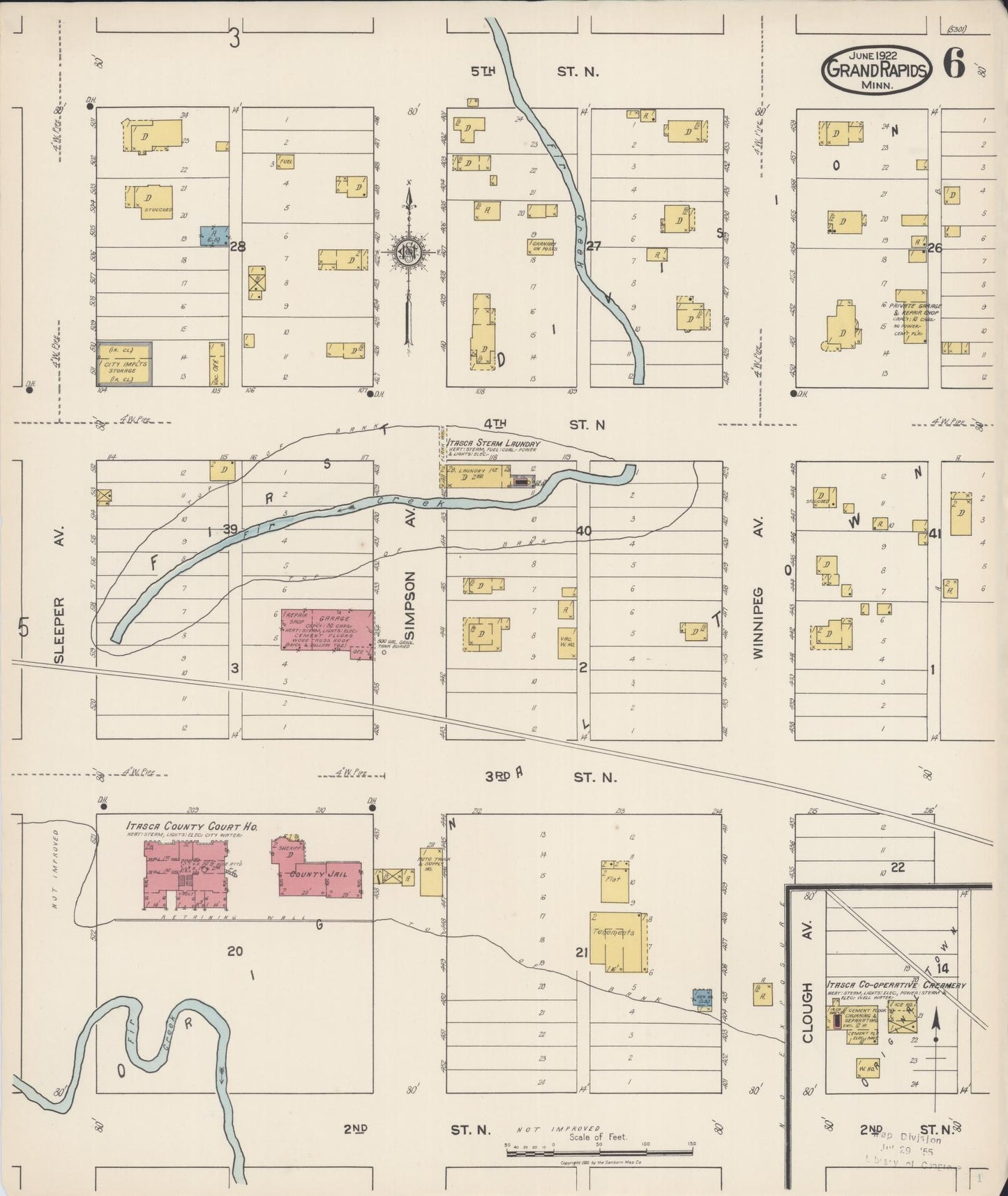 Sanborn Fire Insurance Map from Grand Rapids, Itasca County, Minnesota (1922), Sheet #0006 - Historic Sanborn Fire Insurance Map Print, vintage old map wall art, antique decor, genealogy gift, Minnesota Minnesota map