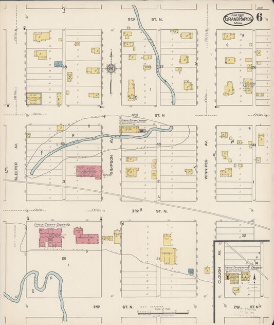 Sanborn Fire Insurance Map from Grand Rapids, Itasca County, Minnesota (1922), Sheet #0006 - Historic Sanborn Fire Insurance Map Print, vintage old map wall art, antique decor, genealogy gift, Minnesota Minnesota map