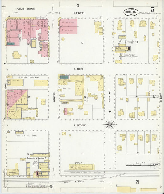 Sanborn Fire Insurance Map from Bonham, Fannin County, Texas (1909), Sheet #0005 - Historic Sanborn Fire Insurance Map Print, vintage old map wall art, antique decor, genealogy gift, Texas Texas map