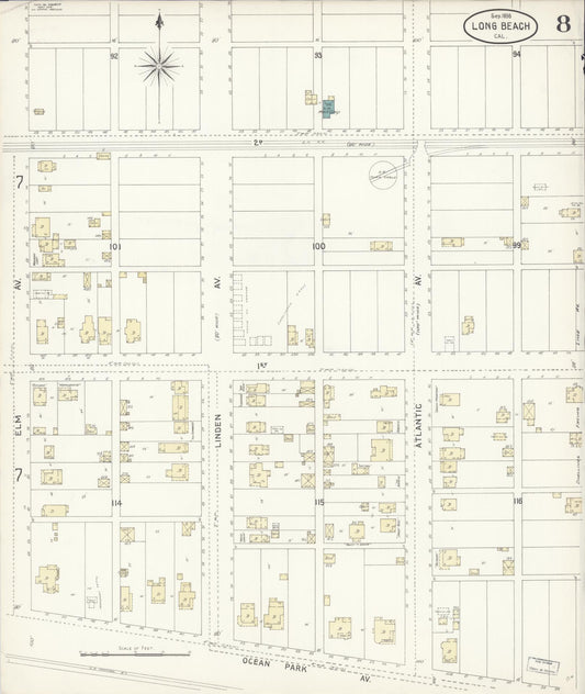 Sanborn Fire Insurance Map from Long Beach, Los Angeles County, California (1898), Sheet #0008 - Historic Sanborn Fire Insurance Map Print, vintage old map wall art, antique decor, genealogy gift, California California map