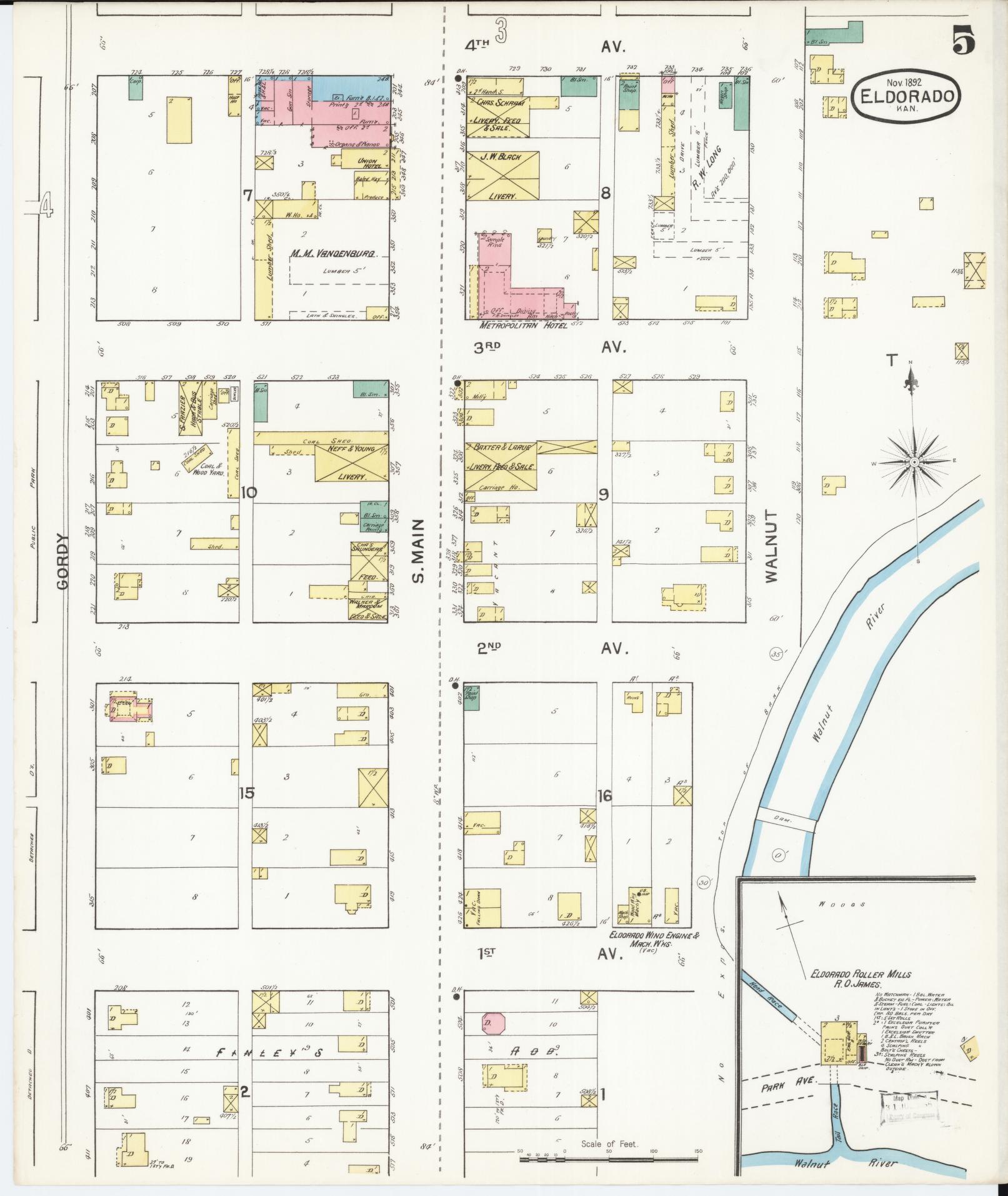 Sanborn Fire Insurance Map from El Dorado, Butler County, Kansas (1892), Sheet #0005 - Complete Map Set gallery image, historic Sanborn map, vintage wall art, Kansas Kansas