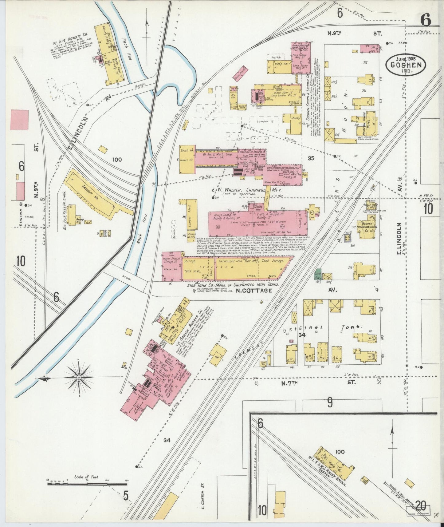 Sanborn Fire Insurance Map from Goshen, Elkhart County, Indiana (1905), Sheet #0006 - Complete Map Set gallery image, historic Sanborn map, vintage wall art, Indiana Indiana