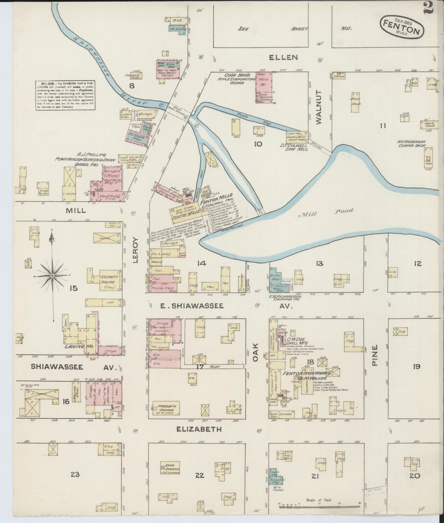 Sanborn Fire Insurance Map from Fenton, Genesee County, Michigan (1884), Sheet #0002 - Complete Map Set gallery image, historic Sanborn map, vintage wall art, Michigan Michigan