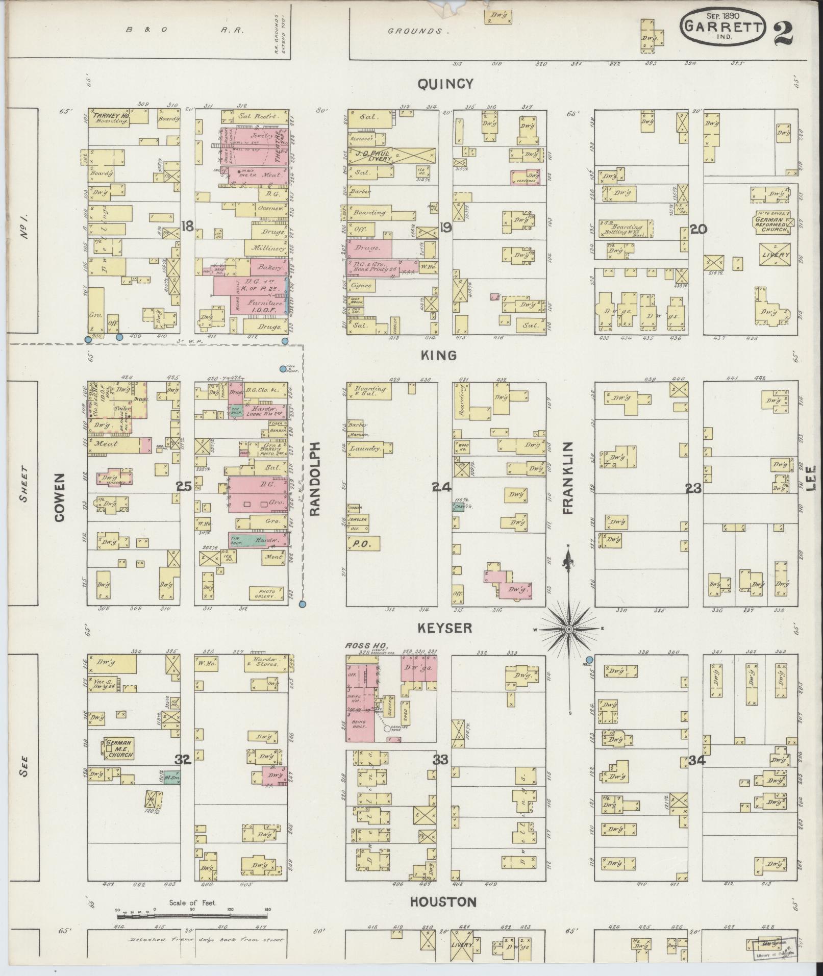 Sanborn Fire Insurance Map from Garrett, De Kalb County, Indiana (1890), Sheet #0002 - Complete Map Set gallery image, historic Sanborn map, vintage wall art, Indiana Indiana
