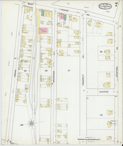 Sanborn Fire Insurance Map from Flushing, Queens County, New York (1892), Sheet #0007 - Complete Map Set gallery image, historic Sanborn map, vintage wall art, New York New York