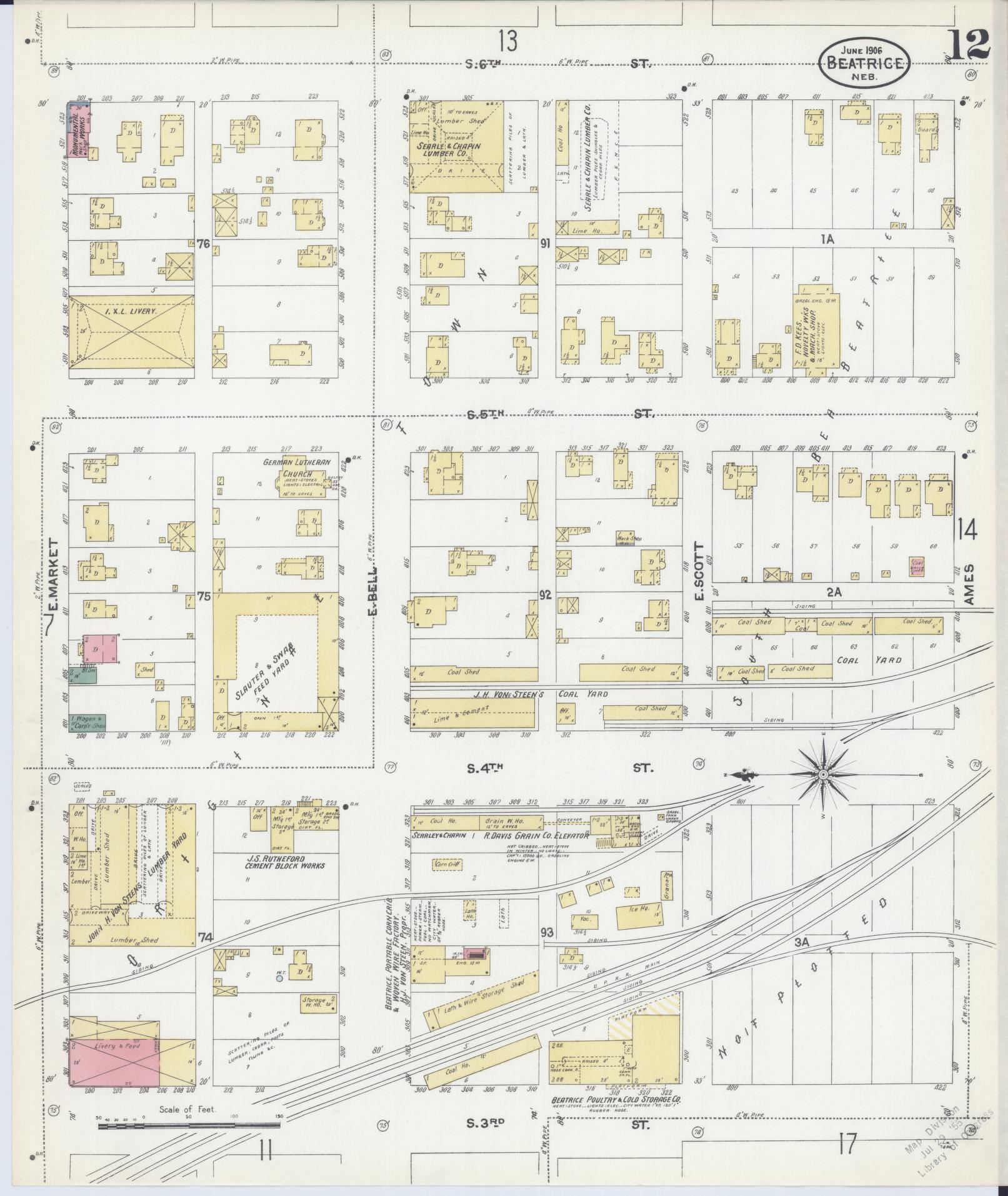 Sanborn Fire Insurance Map from Beatrice, Gage County, Nebraska (1906), Sheet #0012 - Complete Map Set gallery image, historic Sanborn map, vintage wall art, Nebraska Nebraska