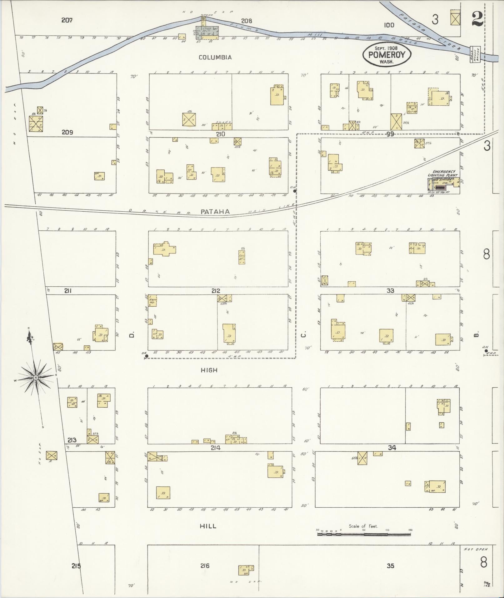 Sanborn Fire Insurance Map from Pomeroy, Garfield County, Washington (1908), Sheet #0002 - Historic Sanborn Fire Insurance Map Print, vintage old map wall art, antique decor, genealogy gift, Washington Washington map