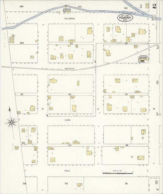Sanborn Fire Insurance Map from Pomeroy, Garfield County, Washington (1908), Sheet #0002 - Historic Sanborn Fire Insurance Map Print, vintage old map wall art, antique decor, genealogy gift, Washington Washington map