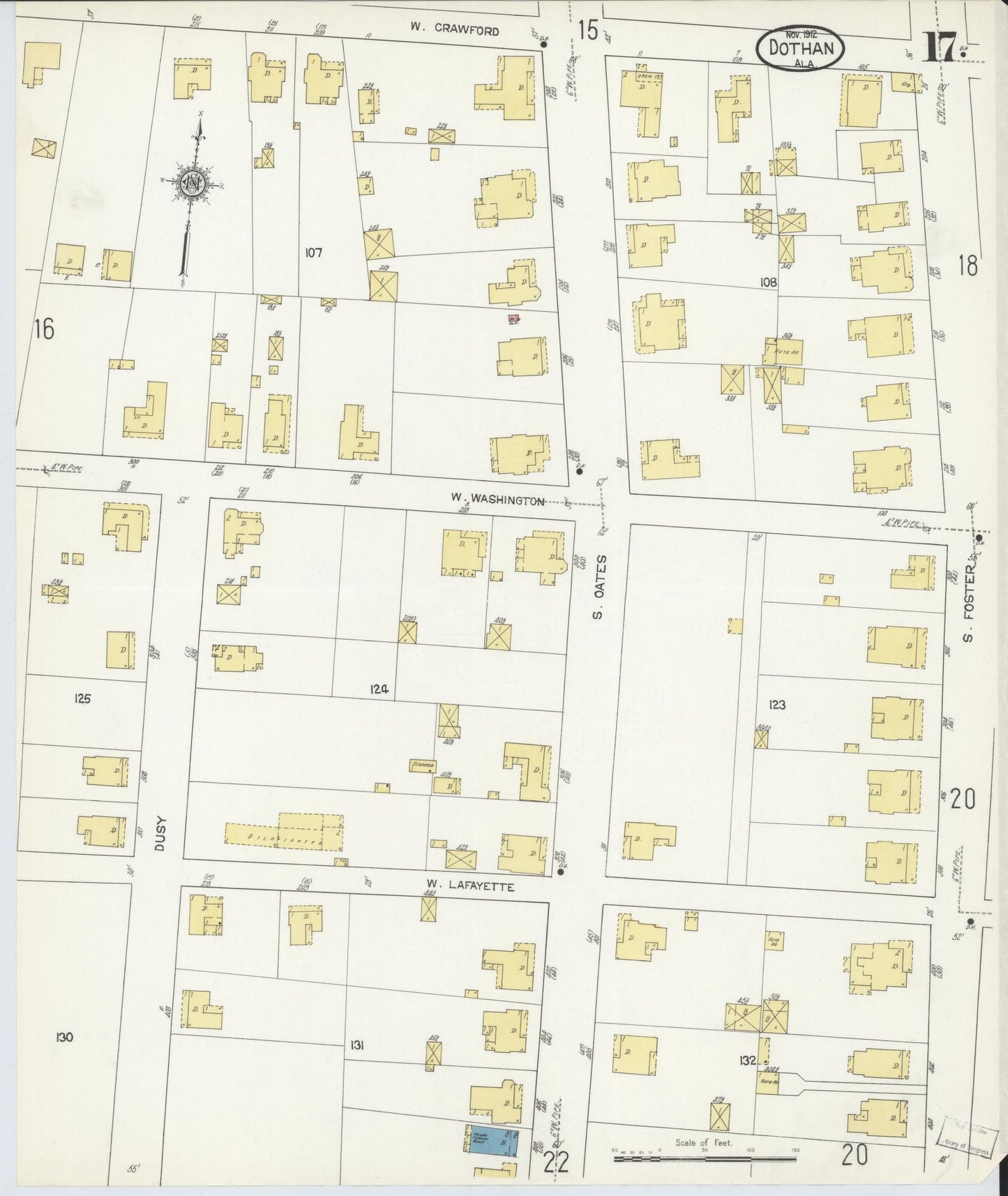 Sanborn Fire Insurance Map from Dothan, Houston County, Alabama (1912), Sheet #0017 - Complete Map Set gallery image, historic Sanborn map, vintage wall art, Alabama Alabama