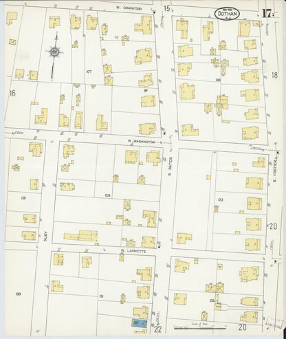 Sanborn Fire Insurance Map from Dothan, Houston County, Alabama (1912), Sheet #0017 - Complete Map Set gallery image, historic Sanborn map, vintage wall art, Alabama Alabama