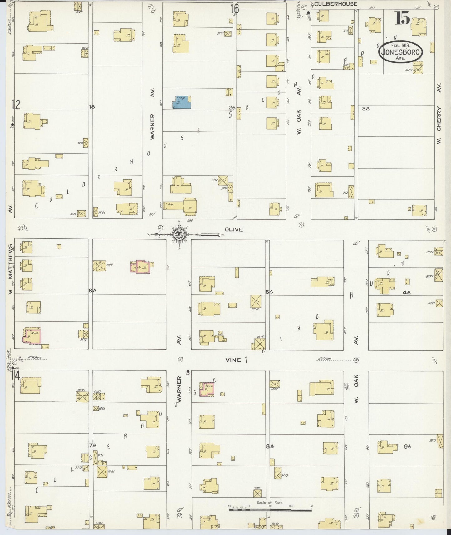 Sanborn Fire Insurance Map from Jonesboro, Craighead County, Arkansas (1913), Sheet #0015 - Complete Map Set gallery image, historic Sanborn map, vintage wall art, Arkansas Arkansas