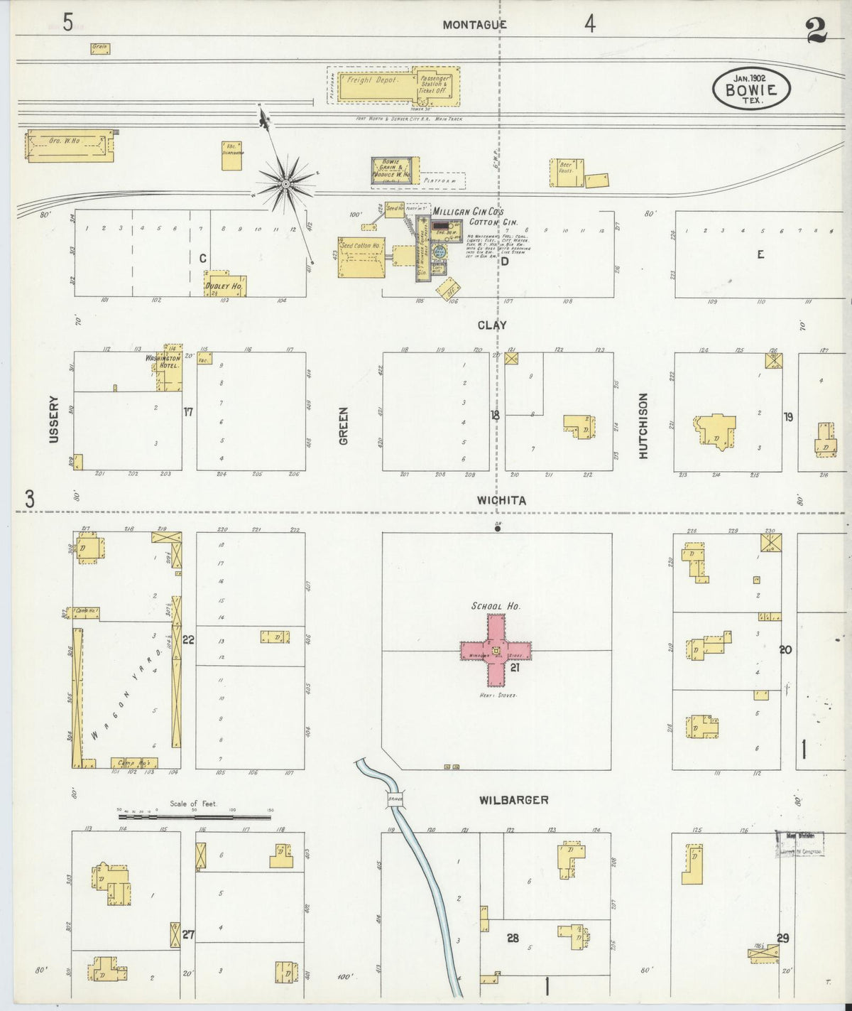 Sanborn Fire Insurance Map from Bowie, Montague County, Texas (1902), Sheet #0002 - Historic Sanborn Fire Insurance Map Print, vintage old map wall art, antique decor, genealogy gift, Texas Texas map