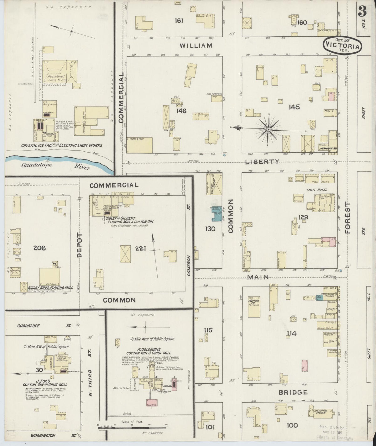 Sanborn Fire Insurance Map from Victoria, Victoria County, Texas (1891), Sheet #0003 - Historic Sanborn Fire Insurance Map Print, vintage old map wall art, antique decor, genealogy gift, Texas Texas map