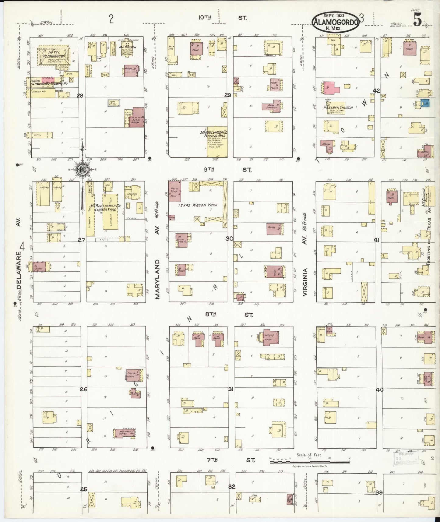 Sanborn Fire Insurance Map from Alamogordo, Otero County, New Mexico (1921), Sheet #0005 - Complete Map Set gallery image, historic Sanborn map, vintage wall art, New Mexico New Mexico