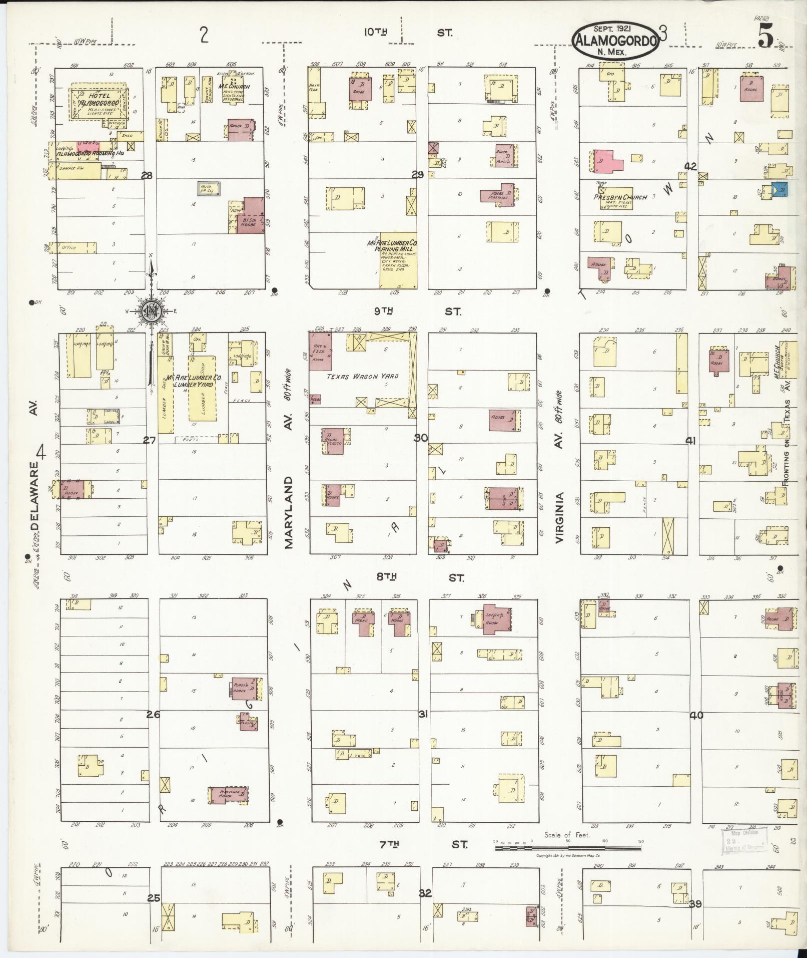 Sanborn Fire Insurance Map from Alamogordo, Otero County, New Mexico (1921), Sheet #0005 - Complete Map Set gallery image, historic Sanborn map, vintage wall art, New Mexico New Mexico