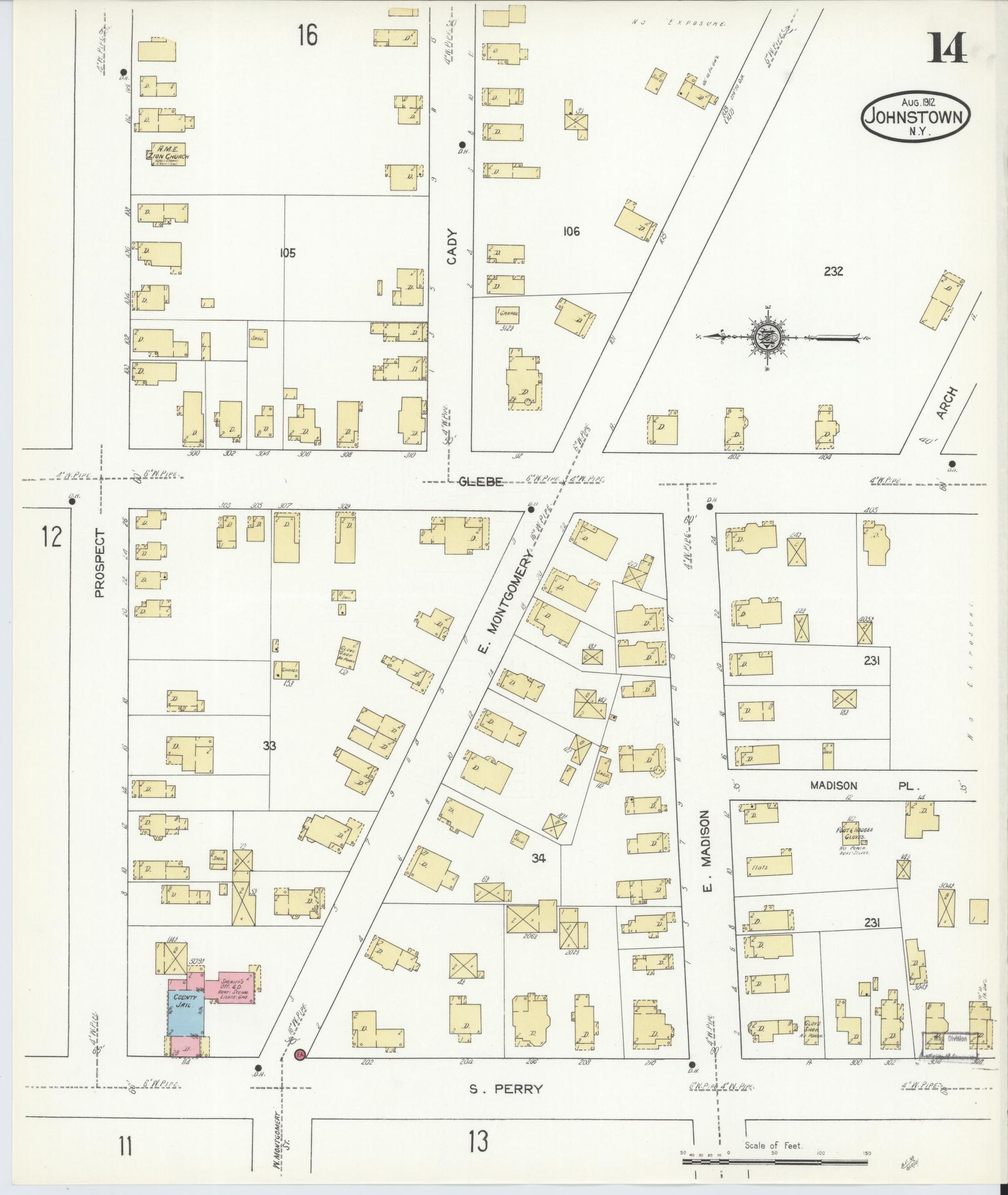 Sanborn Fire Insurance Map from Johnstown, Fulton County, New York (1912), Sheet #0014 - Complete Map Set gallery image, historic Sanborn map, vintage wall art, New York New York