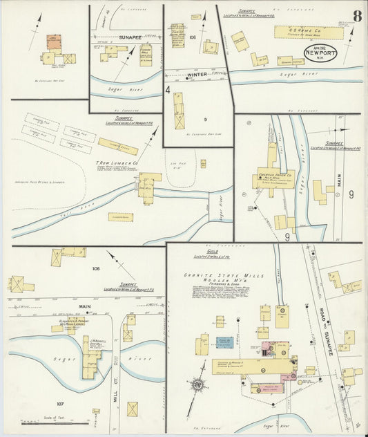 Sanborn Fire Insurance Map from Newport, Sullivan County, New Hampshire (1912), Sheet #0008 - Historic Sanborn Fire Insurance Map Print, vintage old map wall art, antique decor, genealogy gift, New Hampshire New Hampshire map