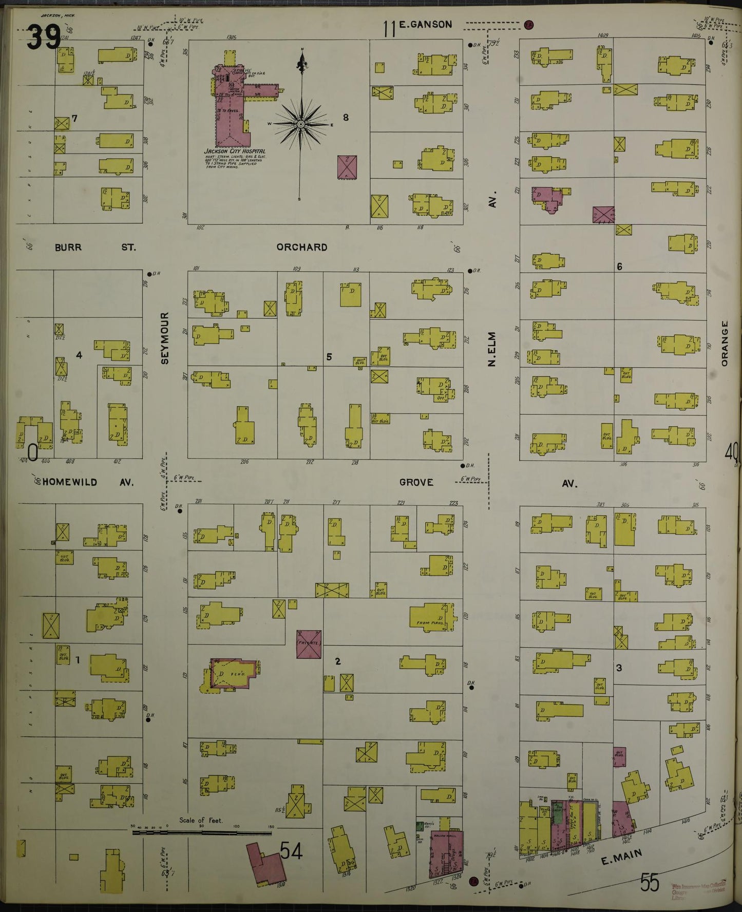 Sanborn Fire Insurance Map from Jackson, Jackson County, Michigan (1907), Sheet #0039 - Complete Map Set gallery image, historic Sanborn map, vintage wall art, Michigan Michigan