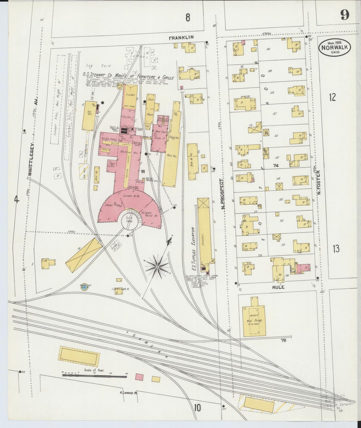 Sanborn Fire Insurance Map from Norwalk, Huron County, Ohio (1906), Sheet #0009 - Historic Sanborn Fire Insurance Map Print, vintage old map wall art, antique decor, genealogy gift, Ohio Ohio map