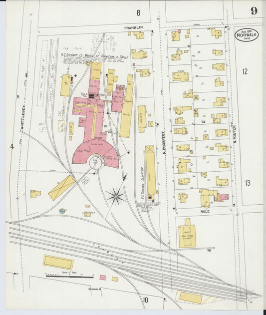 Sanborn Fire Insurance Map from Norwalk, Huron County, Ohio (1906), Sheet #0009 - Historic Sanborn Fire Insurance Map Print, vintage old map wall art, antique decor, genealogy gift, Ohio Ohio map