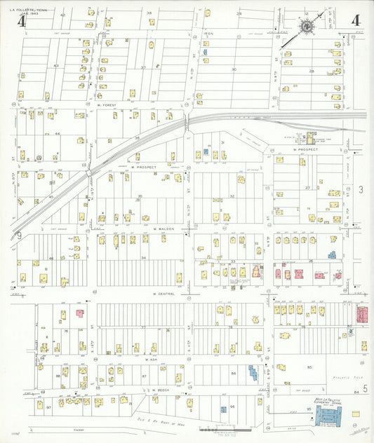 Sanborn Fire Insurance Map from La Follette, Campbell County, Tennessee (1943), Sheet #0004 - Historic Sanborn Fire Insurance Map Print, vintage old map wall art, antique decor, genealogy gift, Tennessee Tennessee map