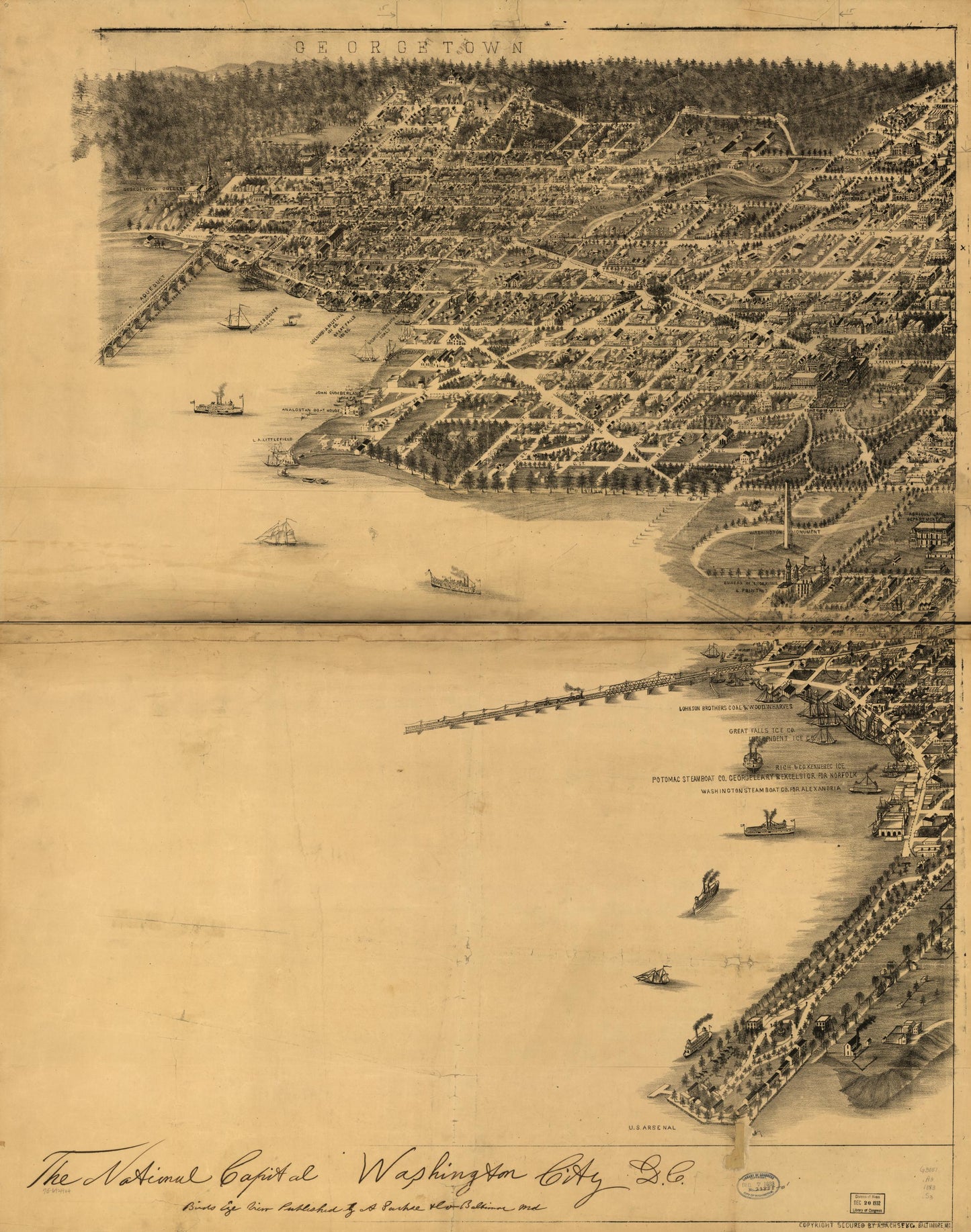 The national capital, Washington City, D.C. (1883) – Historic Bird’s-Eye View Panorama Print