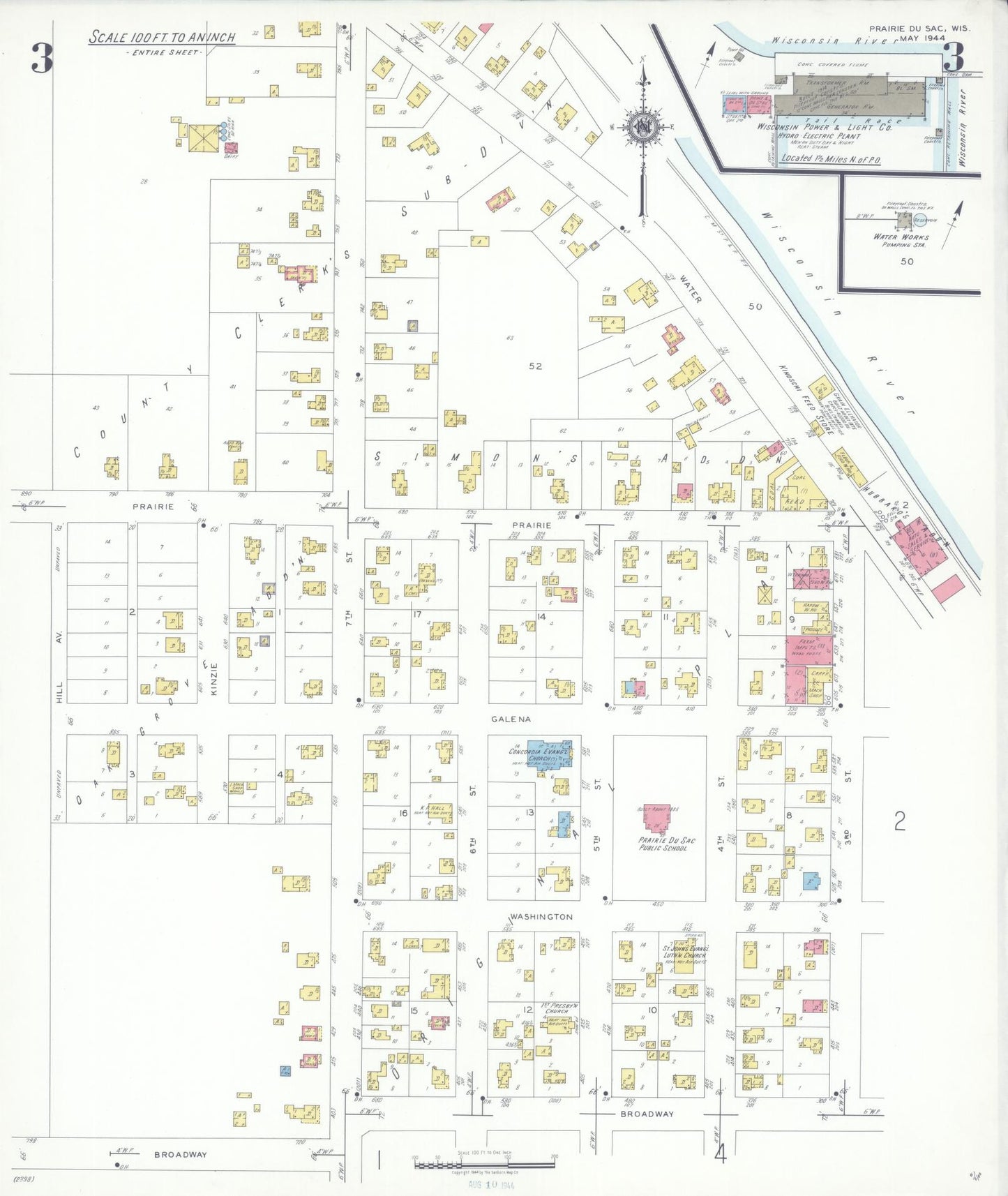 Sanborn Fire Insurance Map from Prairie du Sac, Sauk County, Wisconsin (1944), Sheet #0003 - Complete Map Set gallery image, historic Sanborn map, vintage wall art, Wisconsin Wisconsin