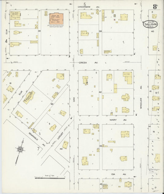 Sanborn Fire Insurance Map from Sallisaw, Sequoyah County, Oklahoma (1914), Sheet #0008 - Historic Sanborn Fire Insurance Map Print, vintage old map wall art, antique decor, genealogy gift, Oklahoma Oklahoma map