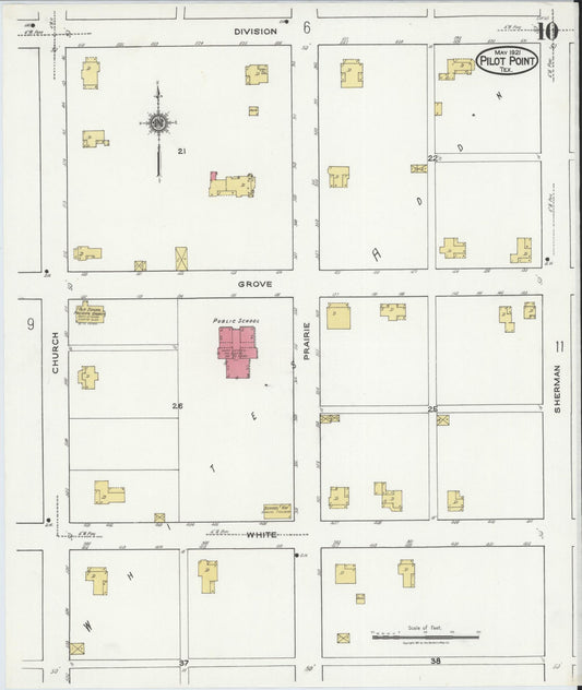 Sanborn Fire Insurance Map from Pilot Point, Denton County, Texas (1921), Sheet #0010 - Historic Sanborn Fire Insurance Map Print, vintage old map wall art, antique decor, genealogy gift, Texas Texas map