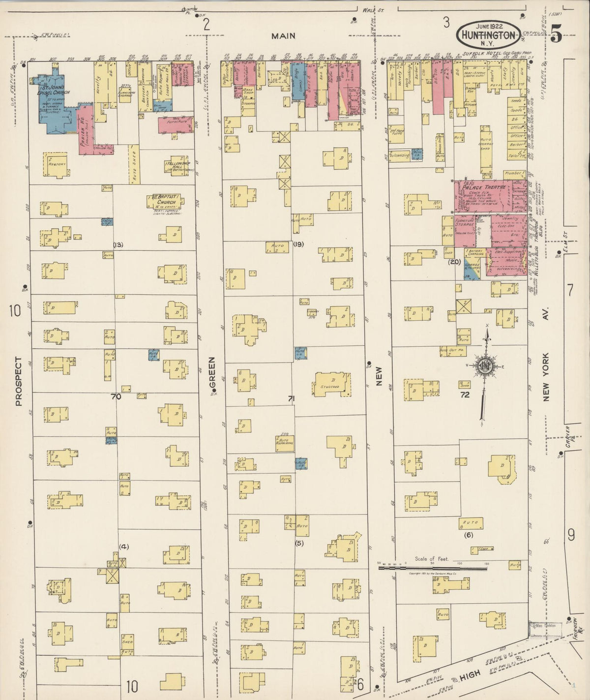 Sanborn Fire Insurance Map from Huntington, Suffolk County, New York (1922), Sheet #0005 - Complete Map Set gallery image, historic Sanborn map, vintage wall art, New York New York