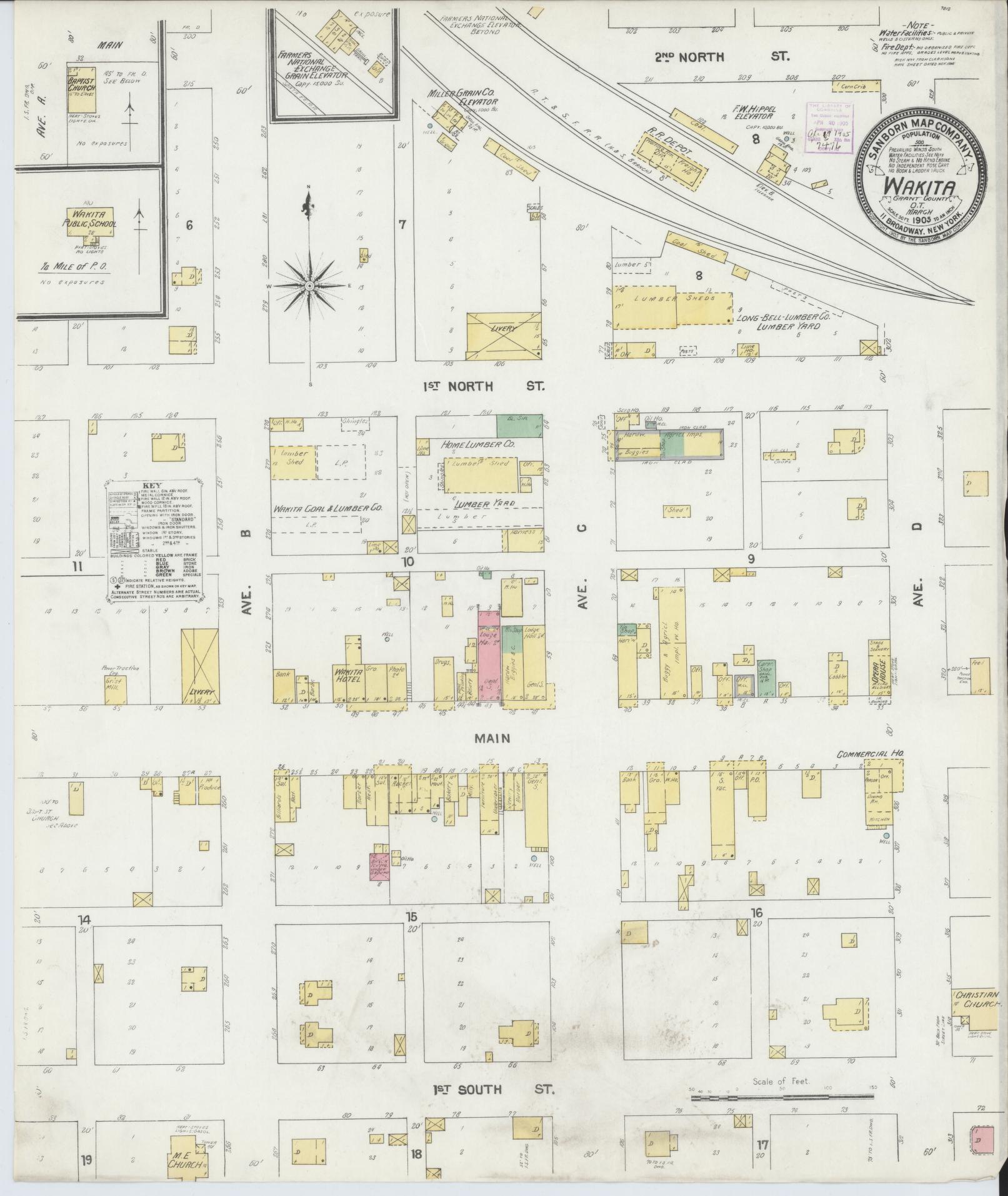 Sanborn Fire Insurance Map from Wakita, Grant County, Oklahoma (1905), Sheet #0001 - Historic Sanborn Fire Insurance Map Print, vintage old map wall art, antique decor, genealogy gift, Oklahoma Oklahoma map