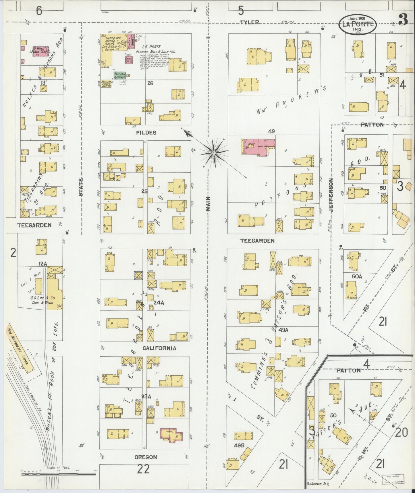 Sanborn Fire Insurance Map from La Porte, La Porte County, Indiana (1901), Sheet #0003 - Historic Sanborn Fire Insurance Map Print, vintage old map wall art, antique decor, genealogy gift, Indiana Indiana map