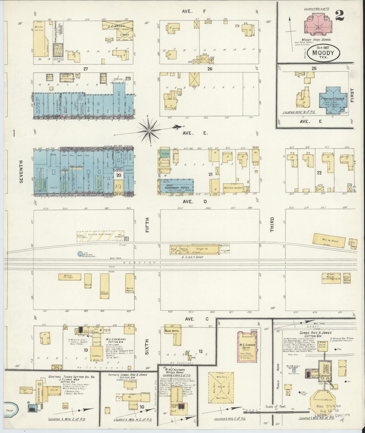 Sanborn Fire Insurance Map from Moody, McLennan County, Texas (1907), Sheet #0002 - Complete Map Set gallery image, historic Sanborn map, vintage wall art, Texas Texas