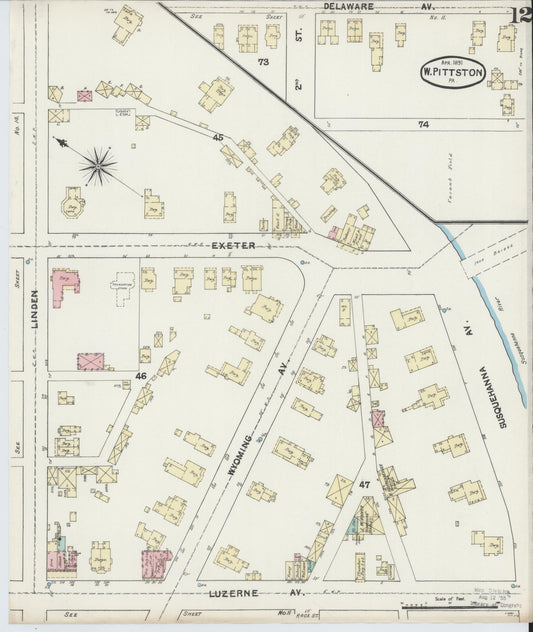 Sanborn Fire Insurance Map from Pittston, Luzerne County, Pennsylvania (1891), Sheet #0012 - Historic Sanborn Fire Insurance Map Print, vintage old map wall art, antique decor, genealogy gift, Pennsylvania Pennsylvania map