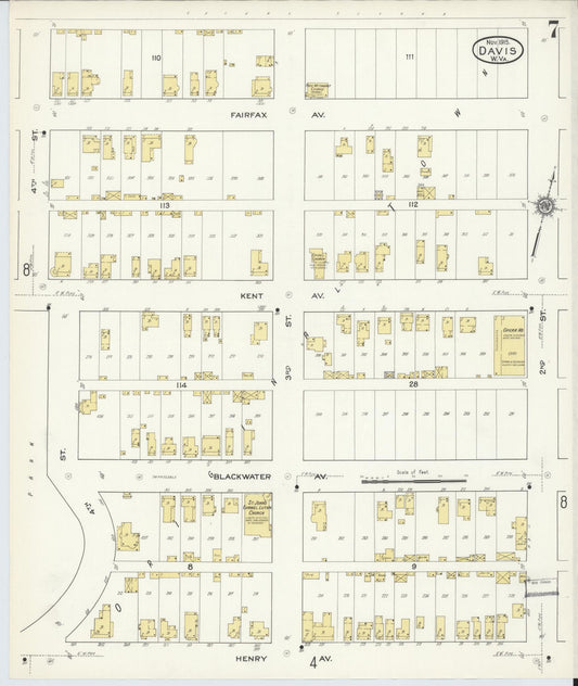 Sanborn Fire Insurance Map from Davis, Tucker County, West Virginia (1915), Sheet #0007 - Historic Sanborn Fire Insurance Map Print, vintage old map wall art, antique decor, genealogy gift, West Virginia West Virginia map