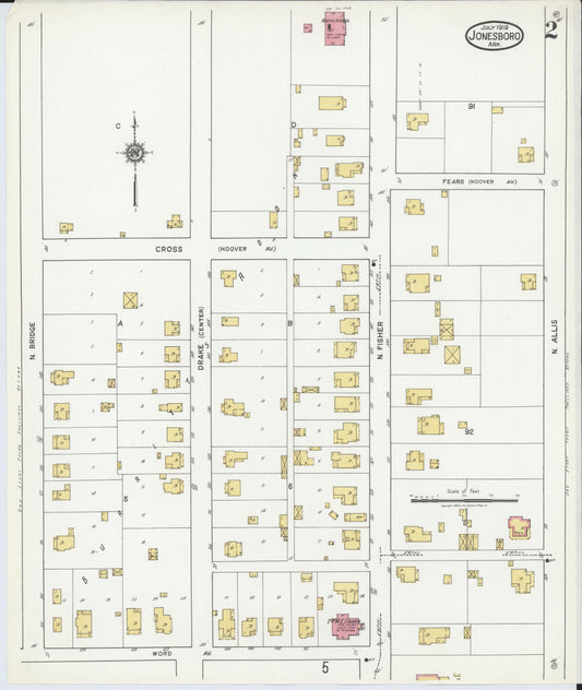 Sanborn Fire Insurance Map from Jonesboro, Craighead County, Arkansas (1919), Sheet #0002 - Historic Sanborn Fire Insurance Map Print, vintage old map wall art, antique decor, genealogy gift, Arkansas Arkansas map