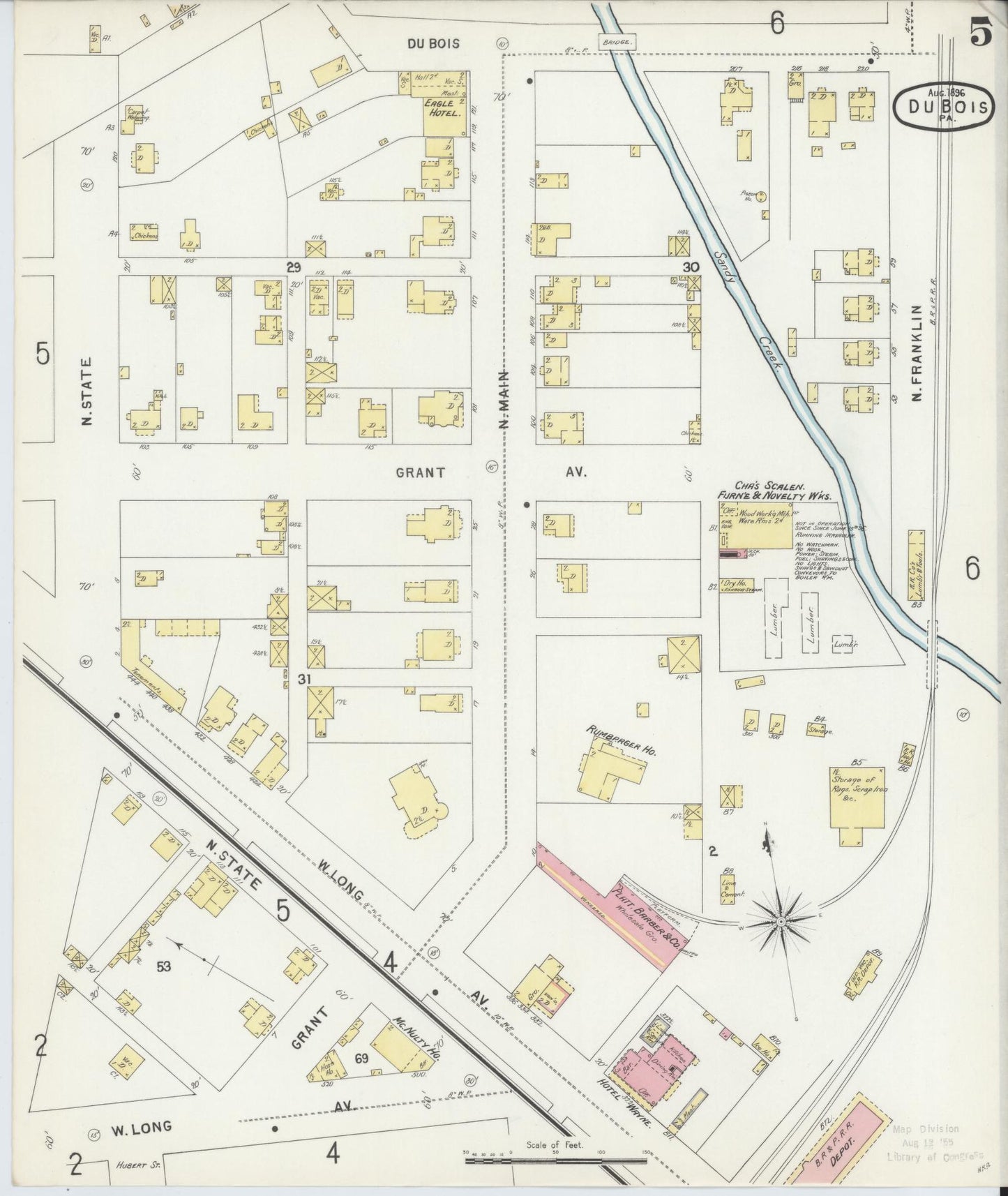 Sanborn Fire Insurance Map from Du Bois, Clearfield County, Pennsylvania (1896), Sheet #0005 - Historic Sanborn Fire Insurance Map Print, vintage old map wall art, antique decor, genealogy gift, Pennsylvania Pennsylvania map