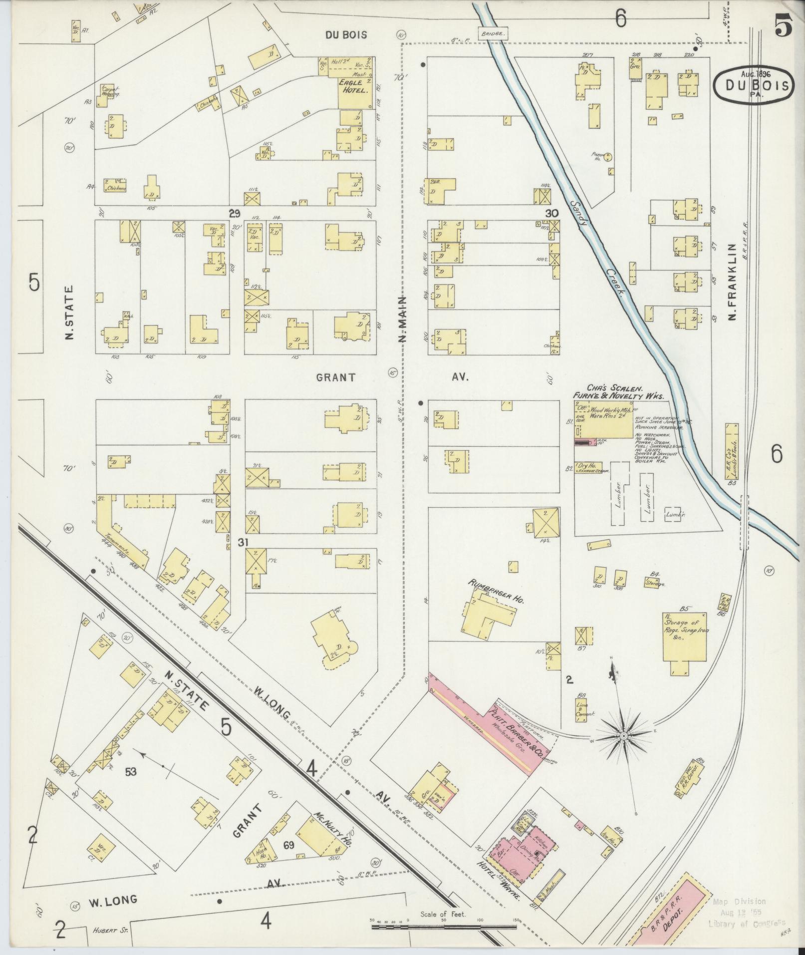 Sanborn Fire Insurance Map from Du Bois, Clearfield County, Pennsylvania (1896), Sheet #0005 - Historic Sanborn Fire Insurance Map Print, vintage old map wall art, antique decor, genealogy gift, Pennsylvania Pennsylvania map