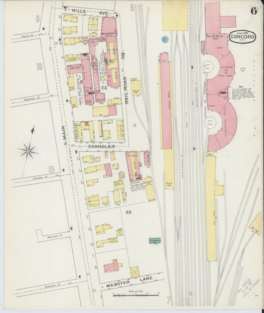 Sanborn Fire Insurance Map from Concord, Merrimack County, New Hampshire (1893), Sheet #0006 - Historic Sanborn Fire Insurance Map Print, vintage old map wall art, antique decor, genealogy gift, New Hampshire New Hampshire map