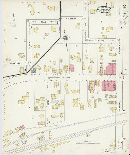 Sanborn Fire Insurance Map from Canaseraga, Allegany County, New York (1913), Sheet #0002 - Historic Sanborn Fire Insurance Map Print, vintage old map wall art, antique decor, genealogy gift, New York New York map