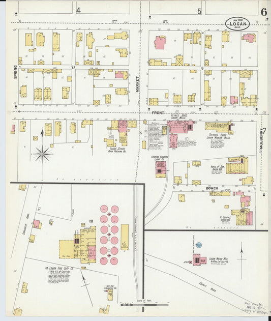 Sanborn Fire Insurance Map from Logan, Hocking County, Ohio (1900), Sheet #0006 - Historic Sanborn Fire Insurance Map Print, vintage old map wall art, antique decor, genealogy gift, Ohio Ohio map