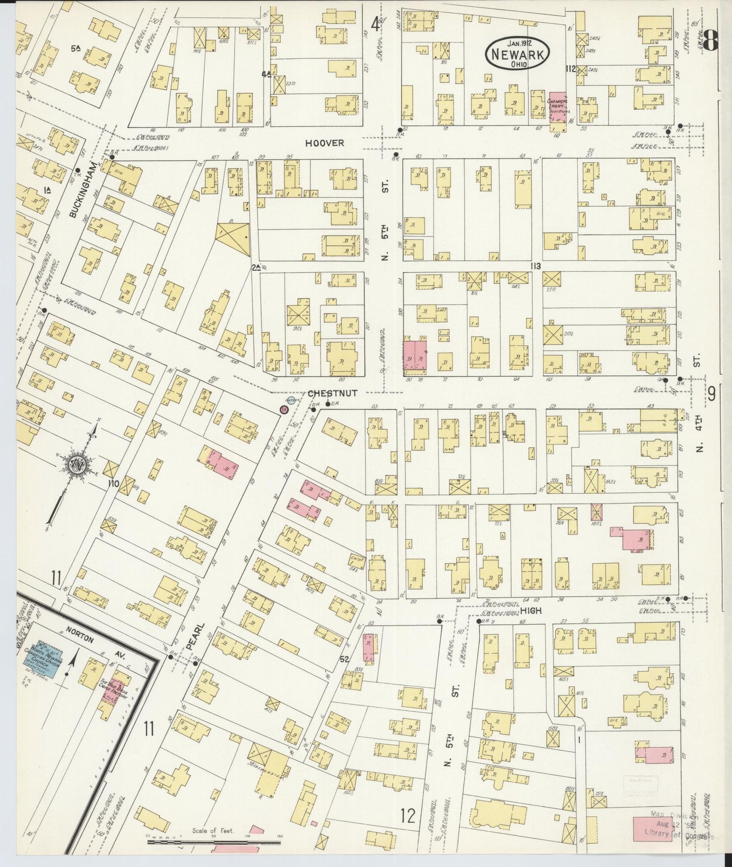 Sanborn Fire Insurance Map from Newark, Licking County, Ohio (1912), Sheet #0008 - Complete Map Set gallery image, historic Sanborn map, vintage wall art, Ohio Ohio