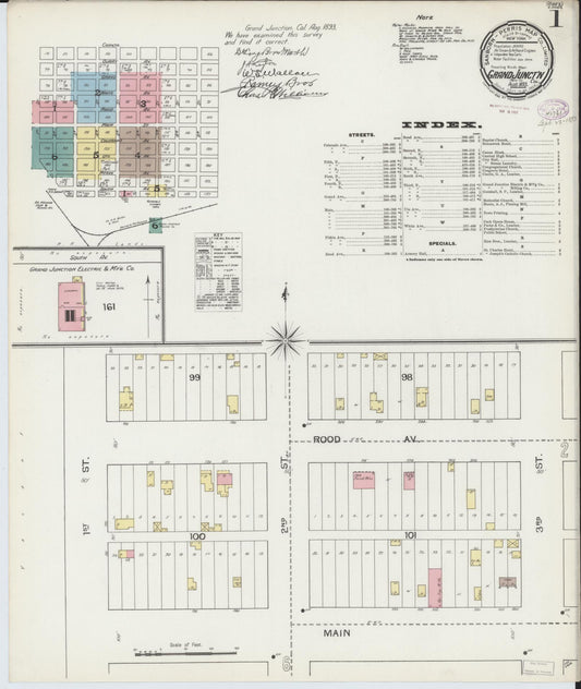 Sanborn Fire Insurance Map from Grand Junction, Mesa County, Colorado (1893), Sheet #0001 - Historic Sanborn Fire Insurance Map Print, vintage old map wall art, antique decor, genealogy gift, Colorado Colorado map
