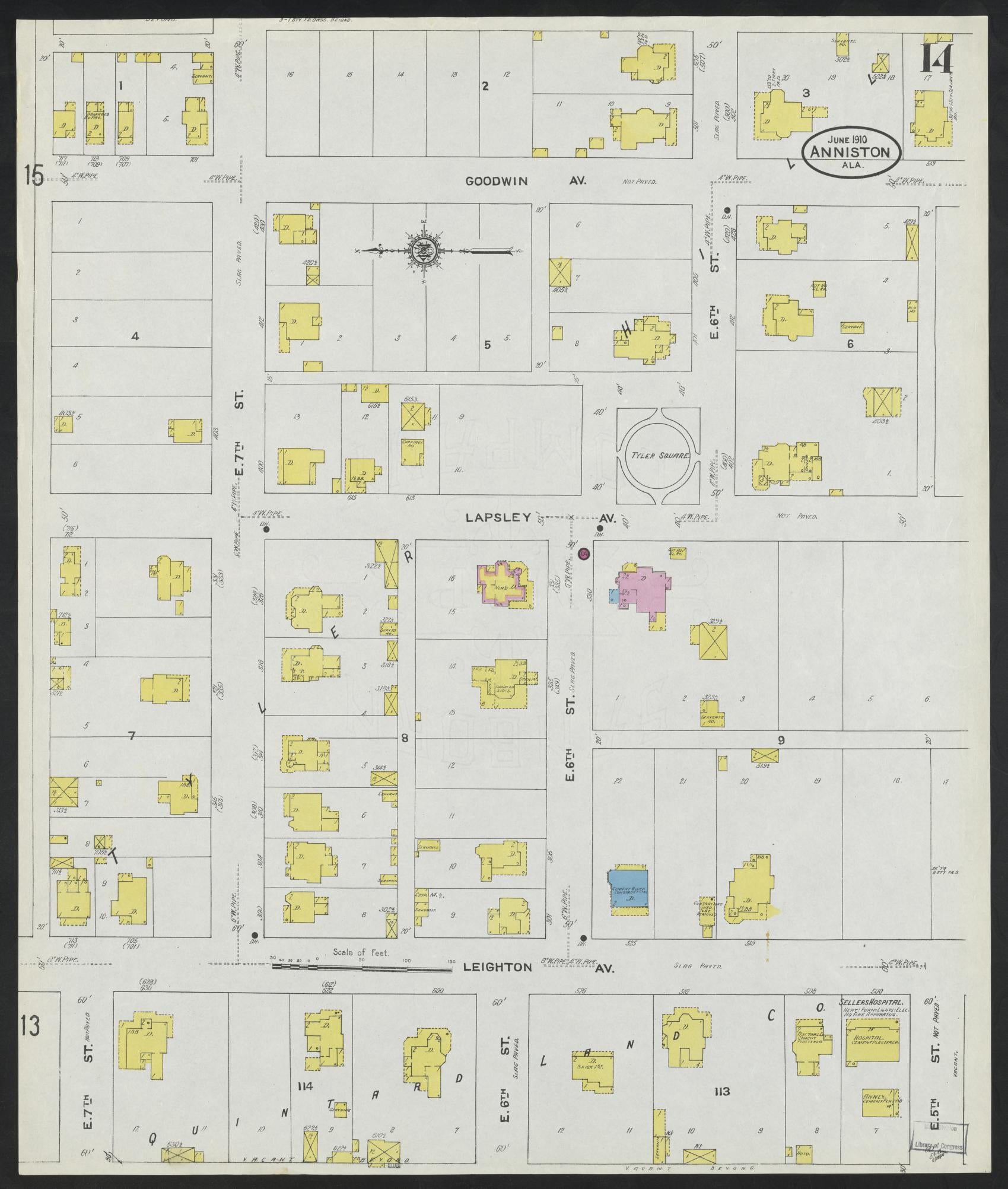 Sanborn Fire Insurance Map from Anniston, Calhoun County, Alabama (1910), Sheet #0014 - Complete Map Set gallery image, historic Sanborn map, vintage wall art, Alabama Alabama