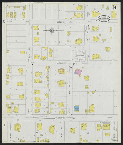 Sanborn Fire Insurance Map from Anniston, Calhoun County, Alabama (1910), Sheet #0014 - Complete Map Set gallery image, historic Sanborn map, vintage wall art, Alabama Alabama