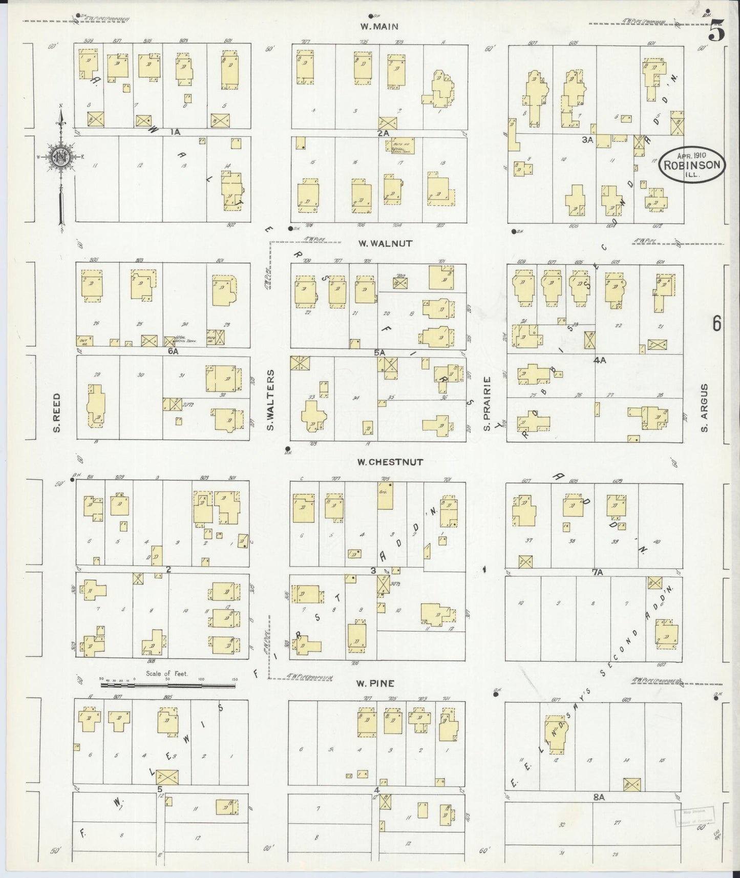 Sanborn Fire Insurance Map from Robinson, Crawford County, Illinois (1910), Sheet #0005 - Complete Map Set gallery image, historic Sanborn map, vintage wall art, Illinois Illinois