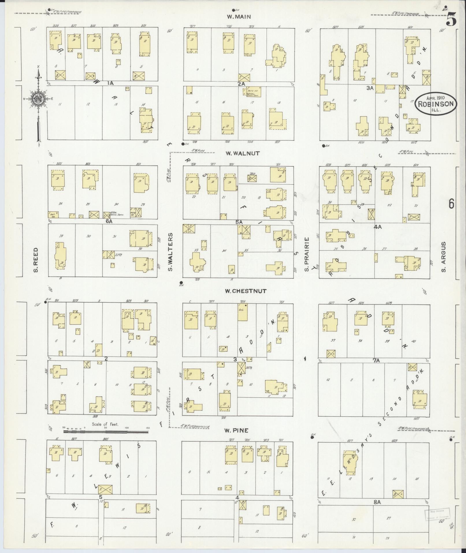 Sanborn Fire Insurance Map from Robinson, Crawford County, Illinois (1910), Sheet #0005 - Complete Map Set gallery image, historic Sanborn map, vintage wall art, Illinois Illinois